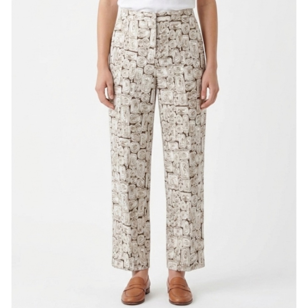 Talbots Brown White Swirl Print Stretch High Waist Tapered Pants Size 12